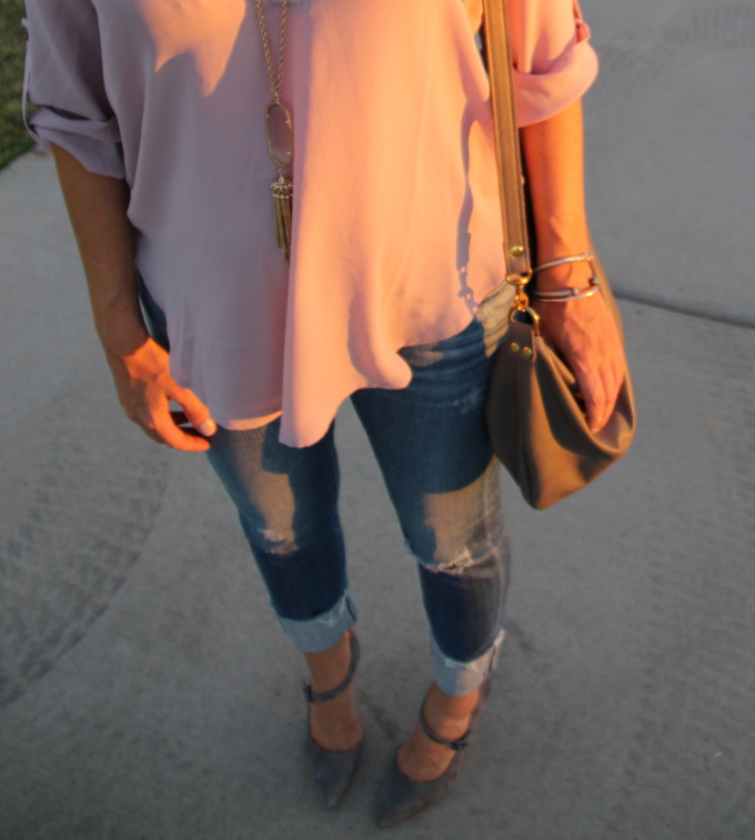 blush and grey outfit for fall