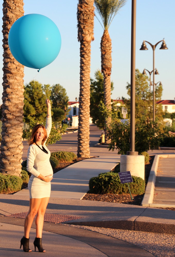 maternity style in baby announcement and gender reveal