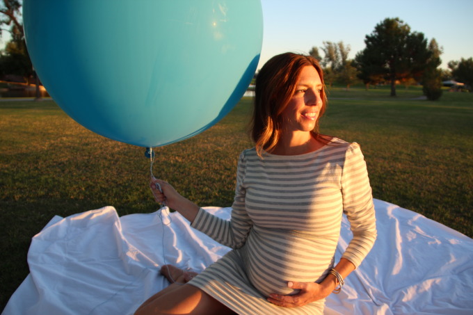 maternity style in baby announcement and gender reveal