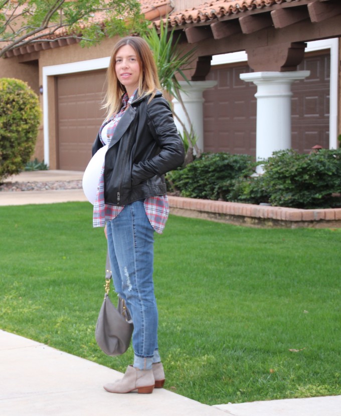 layers of plaid and leather for winter