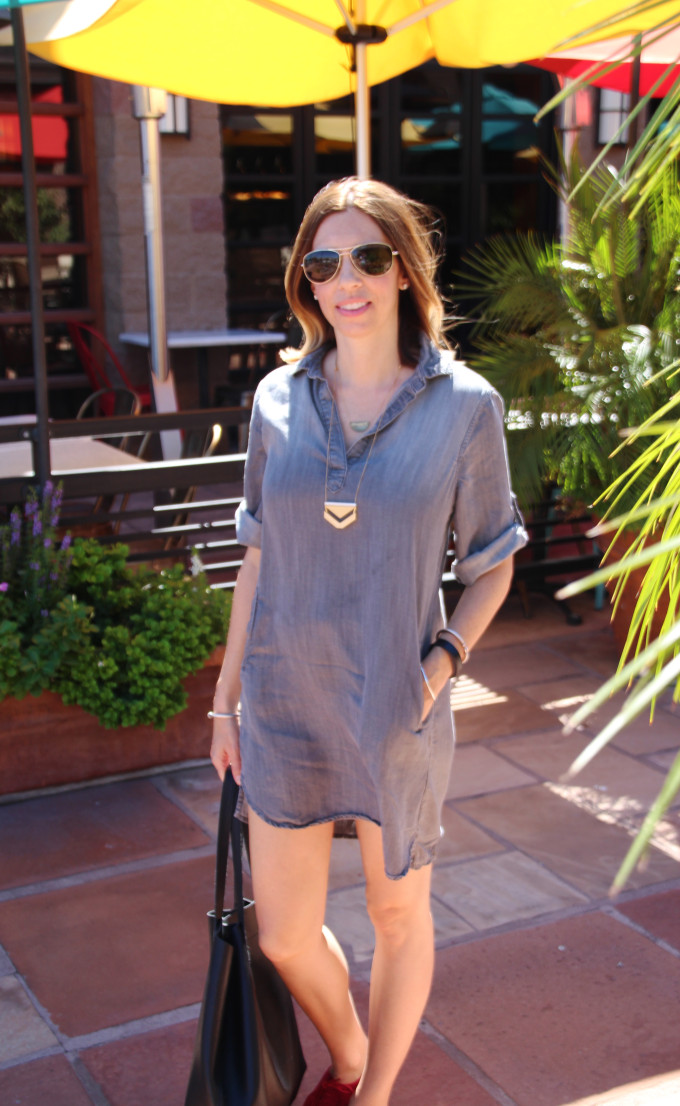 Grey Dress and Red Cole Haan oxfords