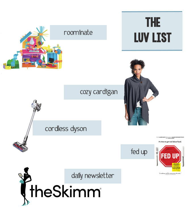 A few things I'm loving: Roominate, Dyson, the Skimm, Fed Up and a Bobeau cardigan