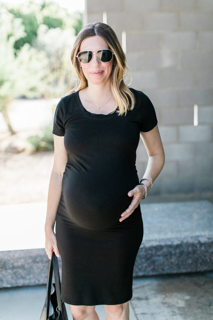 Storq Black Dress, Pregnancy Style, Maternity Essentials, Cole Haan Zerogrand Sneaker, Cuyana Tote