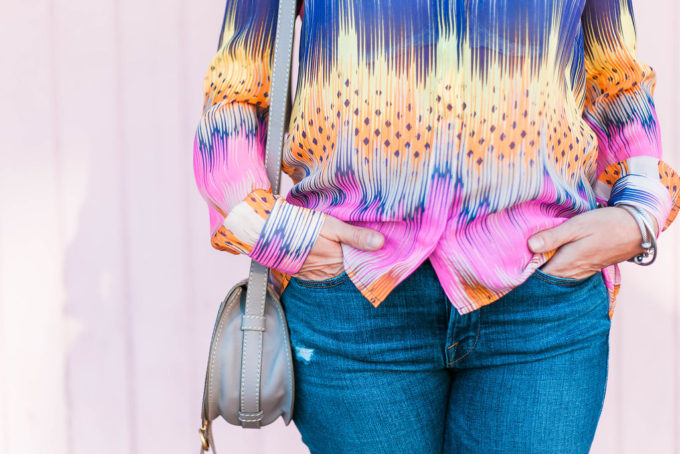 Millennial Pink Shirt, Frame Jeans, M. Gemi Loafers, Chloe Bag